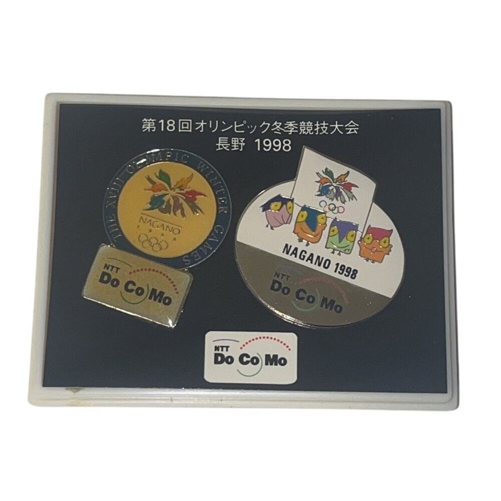 1998 Nagano Winter Winter Olympics Pin Badge Set - Docomo, Novelty, Vintage